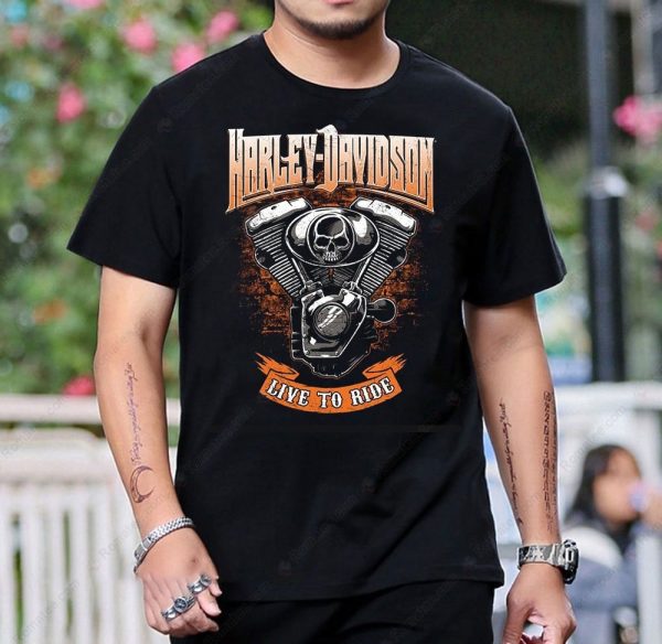 Harley-Davidson Live To Ride Skull Engine Graphic T-Shirt for Bikers