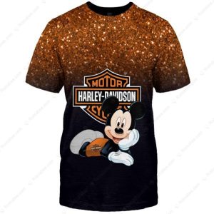 Harley-Davidson Mickey Mouse Graphic Tee with Glitter Ombre Design