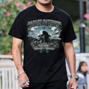 Harley-Davidson Military Sales Overseas Tour Skull Graphic Tee with Vintage Motorcycle Art