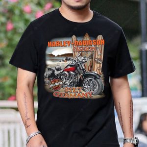 Harley-Davidson Motorcycle Beach Surf T-Shirt Sylt Germany Retro Graphic Design