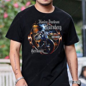 Harley-Davidson Nürnberg Motorcycle T-Shirt with Vintage Castle and Flames Design