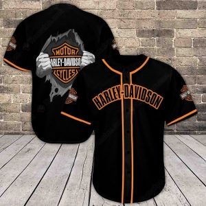 Harley-Davidson Ripped Logo Baseball Jersey with Bold Graphic Art and Vintage Motorcycle Theme