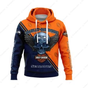 Harley-Davidson Seahawks Skull Wing Hoodie with Bold Graphic Design and Team Spirit