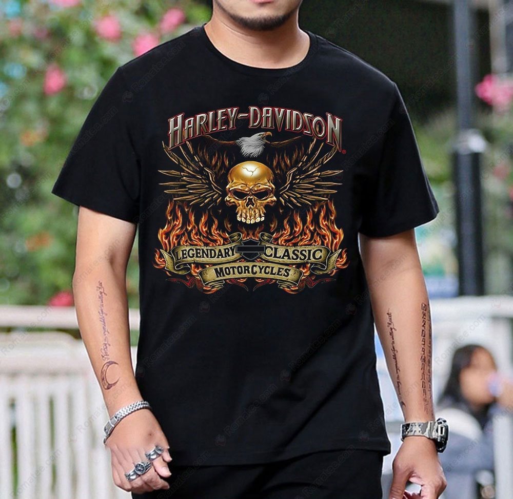Harley-Davidson Skull Eagle Wings Legendary Classic Motorcycles Graphic T-Shirt Harley-Davidson Skull Eagle Wings Legendary Classic Motorcycles Graphic T-Shirt