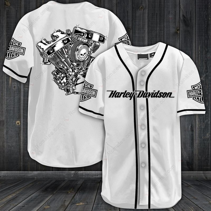 Harley-Davidson Skull Engine Baseball Jersey with Vintage Motorcycle Art Design Harley-Davidson Skull Engine Baseball Jersey with Vintage Motorcycle Art Design