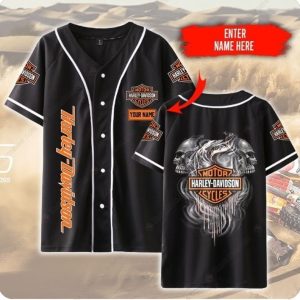 Harley-Davidson Skull Flames Custom Baseball Jersey with Personalized Name Print