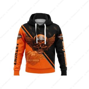Harley-Davidson Skull Wing Hoodie with Vintage Motorcycle Art and Bold Graphic Design