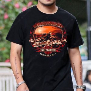 Harley-Davidson Vintage Flame Graphic Tee with Biker Art and Germany Theme