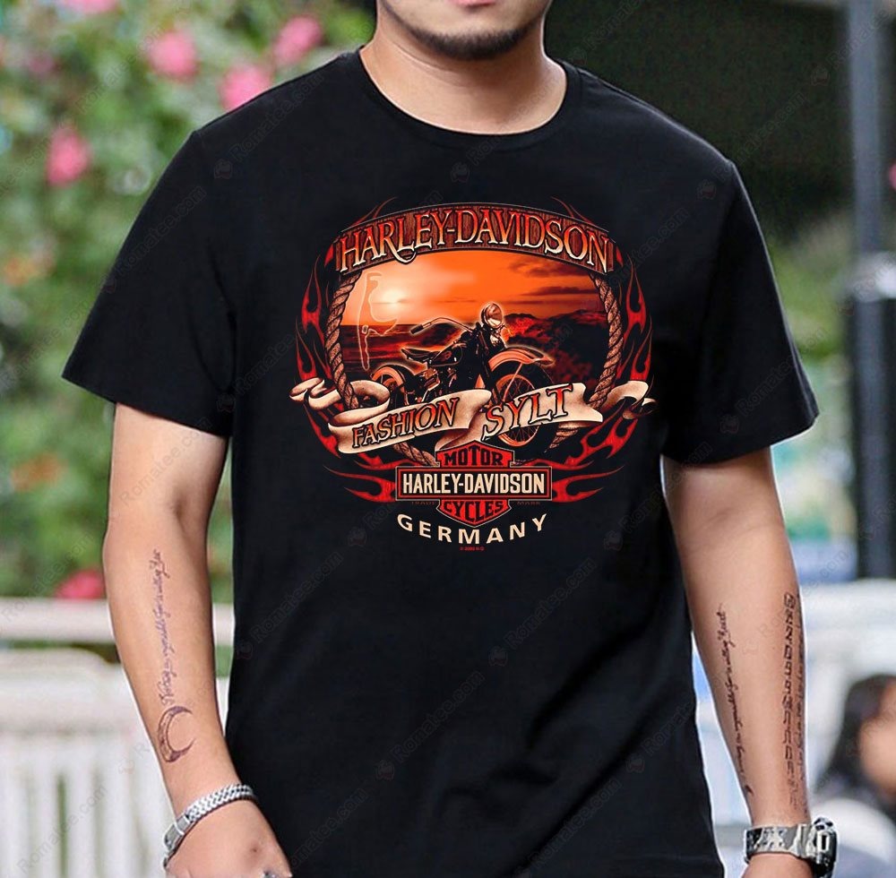 Harley-Davidson Vintage Flame Graphic Tee with Biker Art and Germany Theme Harley-Davidson Vintage Flame Graphic Tee with Biker Art and Germany Theme