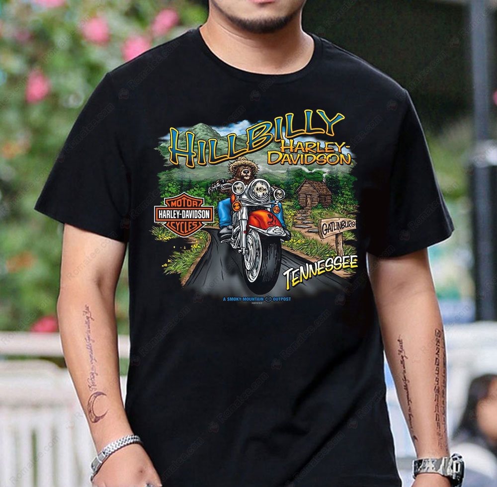 Hillbilly Harley-Davidson Bear Motorcycle T-Shirt with Vintage Tennessee Artwork Hillbilly Harley-Davidson Bear Motorcycle T-Shirt with Vintage Tennessee Artwork