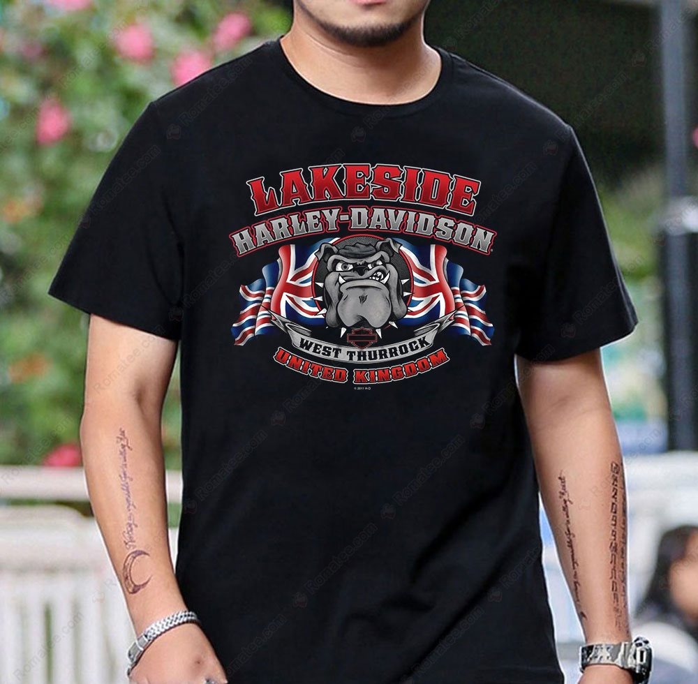 Lakeside Harley-Davidson Bulldog Graphic Tee with Union Jack Theme Lakeside Harley-Davidson Bulldog Graphic Tee with Union Jack Theme