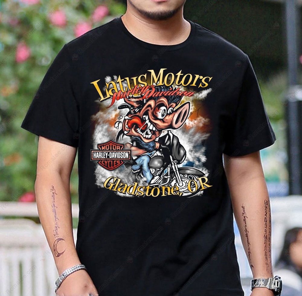 Latus Motors Harley-Davidson Cartoon Pig Rider Graphic Tee Gladstone OR Art Design Latus Motors Harley-Davidson Cartoon Pig Rider Graphic Tee Gladstone OR Art Design