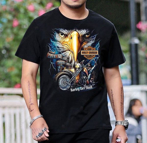 Live to Ride Harley-Davidson Eagle Skull Graphic Tee for Bikers and Motorcycle Enthusiasts