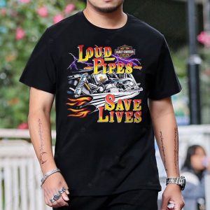 Loud Pipes Save Lives Vintage Harley-Davidson Motorcycle Graphic Tee for Bikers