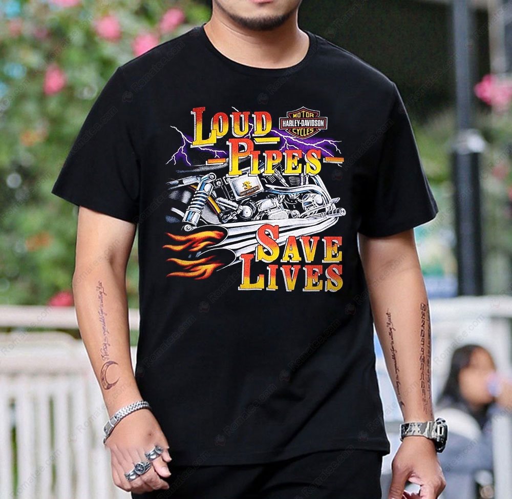 Loud Pipes Save Lives Vintage Harley-Davidson Motorcycle Graphic Tee for Bikers Loud Pipes Save Lives Vintage Harley-Davidson Motorcycle Graphic Tee for Bikers