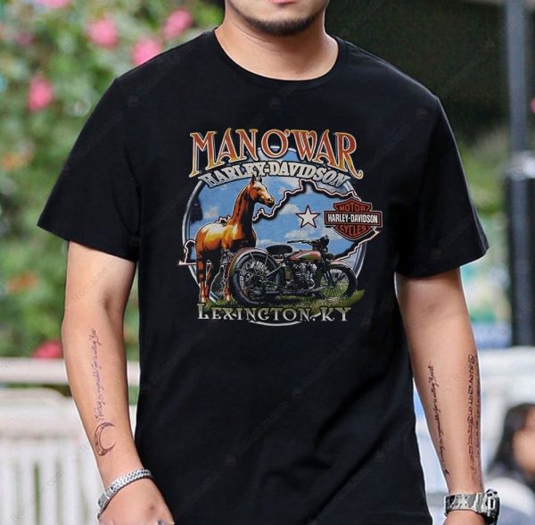 Man O’ War Harley-Davidson Horse Motorcycle Graphic Tee Lexington KY Vintage Design