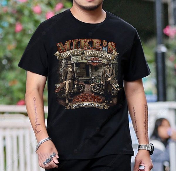 Mike’s Harley-Davidson Delbarton WV Vintage Motorcycle Art T-Shirt