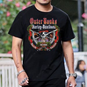 Outer Banks Harley-Davidson Pirate Skeleton Graphic Tee with Vintage Skull Design
