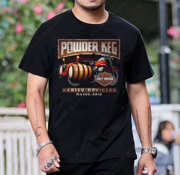 Powder Keg Harley-Davidson Barrel Sidecar Vintage Graphic Tee for Motorcycle Enthusiasts