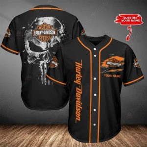 Punisher Skull Harley-Davidson Custom Baseball Jersey Black and Orange Design