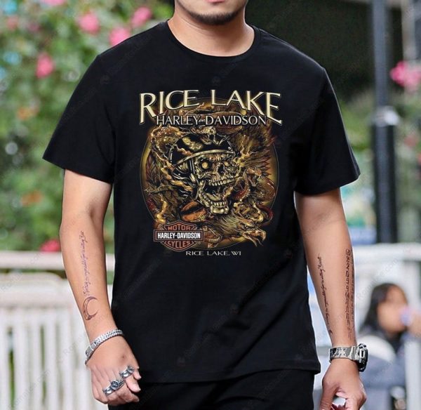 Rice Lake Harley-Davidson Skull Eagle Graphic Tee with Vintage Biker Art