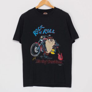 Rock N Roll Harley Davidson Taz Graphic Tee Vintage Motorcycle Art
