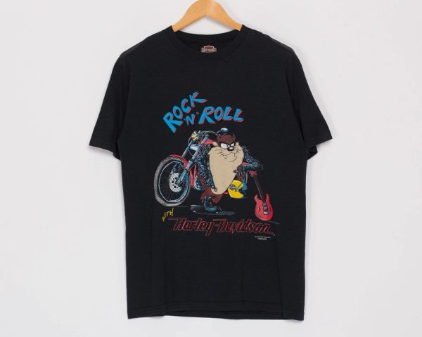 Rock N Roll Harley Davidson Taz Graphic Tee Vintage Motorcycle Art
