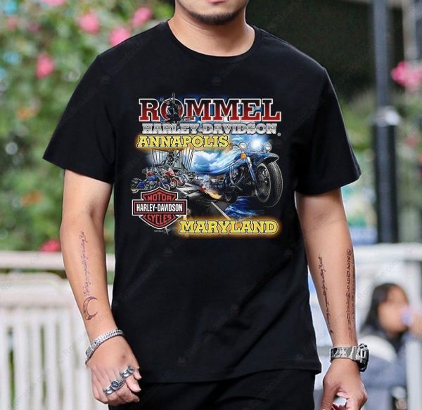Rommel Harley-Davidson Annapolis Maryland Storm Rider Graphic Tee Motorcycle Art Design