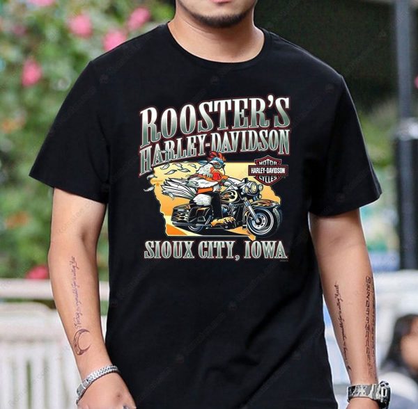Rooster’s Harley-Davidson Sioux City Iowa Vintage Motorcycle Graphic Tee