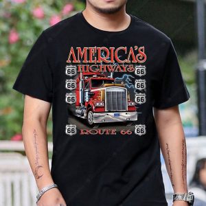 Route 66 America’s Highways Truck Graphic Tee with Vintage Road Sign Art