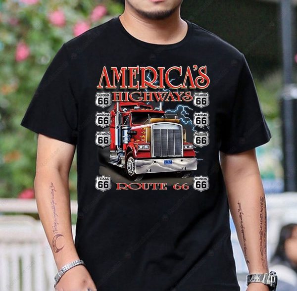 Route 66 America’s Highways Truck Graphic Tee with Vintage Road Sign Art