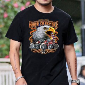 Route 66 Eagle Flag Graphic Tee with Motorcycle Design – Born To Be Free Vintage Apparel