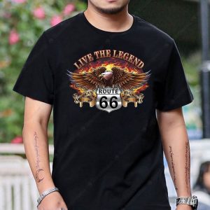 Route 66 Eagle Flame Graphic Tee – Live The Legend Vintage Motorcycle Art Shirt