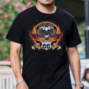 Route 66 Eagle Flame Graphic Tee – Live the Legend Motorcycle Art Shirt