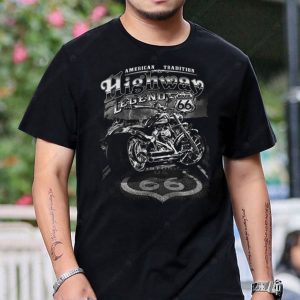 Route 66 Highway Legend Motorcycle Graphic Tee – Vintage American Tradition Design