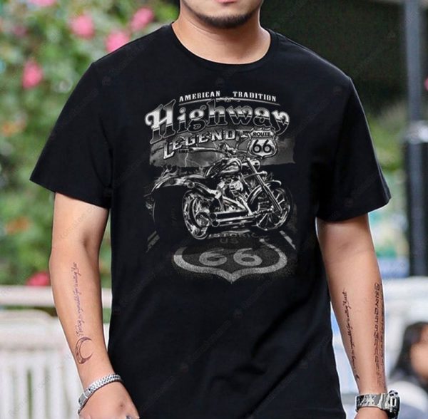 Route 66 Highway Legend Motorcycle Graphic Tee – Vintage American Tradition Design