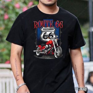 Route 66 Historic Motorcycle Graphic Tee Shirt for Riders and Road Trip Enthusiasts
