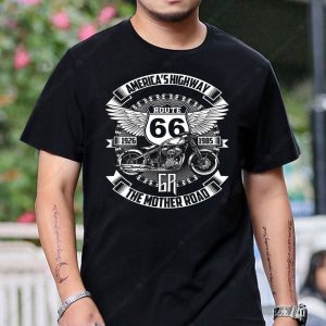 Route 66 Motorcycle Graphic Tee – Vintage America’s Highway Design, Retro Travel Art