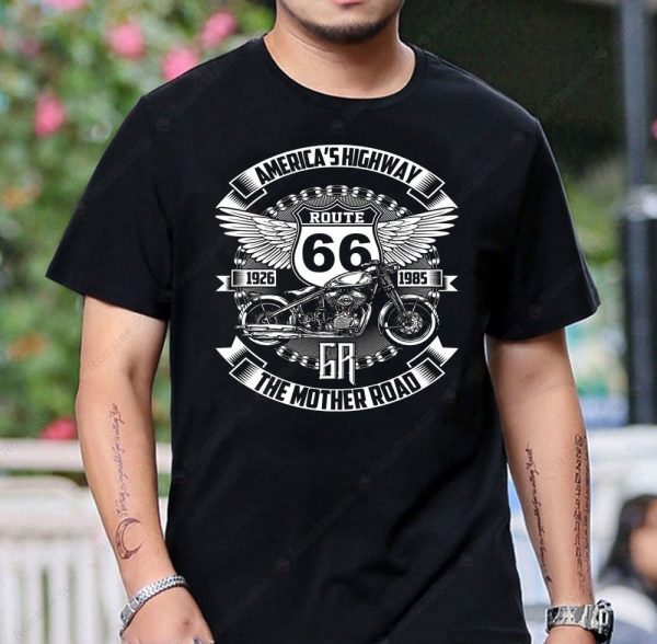 Route 66 Motorcycle Graphic Tee – Vintage America’s Highway Design, Retro Travel Art