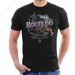 Route 66 Vintage Flag Graphic Tee – Chicago to LA Road Trip Design