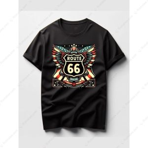 Route 66 Vintage Winged Emblem Graphic Tee – Retro Americana Art Design