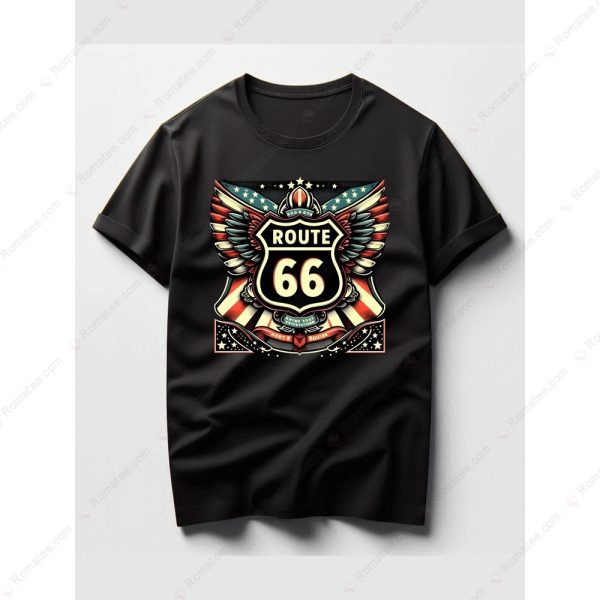 Route 66 Vintage Winged Emblem Graphic Tee – Retro Americana Art Design