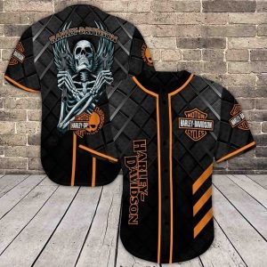 Skeleton Winged Harley-Davidson Baseball Jersey with Skull Artwork and Bold Graphics