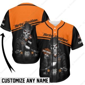 Skull Biker Harley-Davidson Custom Baseball Jersey with Chopper Artwork and Personalized Name