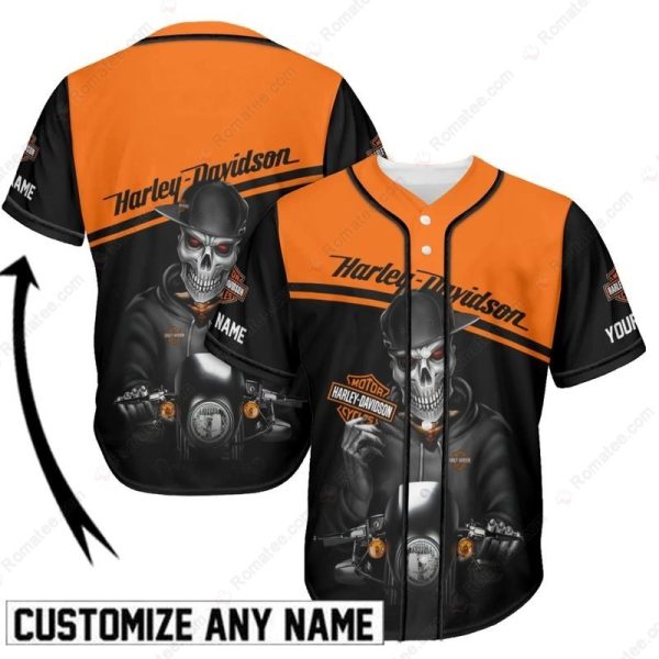 Skull Biker Harley-Davidson Custom Baseball Jersey with Chopper Artwork and Personalized Name