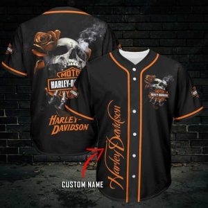 Skull and Rose Harley-Davidson Custom Baseball Jersey with Bold Graphics and Iconic Artwork