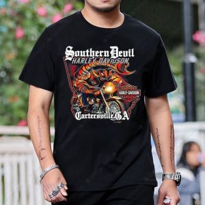 Southern Devil Harley-Davidson Biker T-Shirt with Bold Rider Art from Cartersville GA