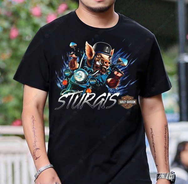 Sturgis Motorcycle Rally Boar Rider Harley-Davidson Graphic Tee, Pig Biker Art Design