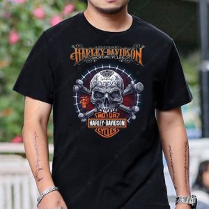 Sugar Skull Crossbones Harley-Davidson Graphic Tee for Bikers and Skull Art Enthusiasts