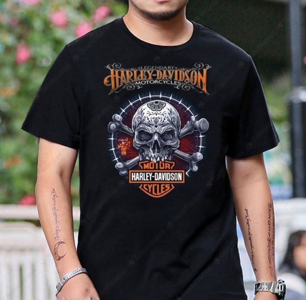 Sugar Skull Crossbones Harley-Davidson Graphic Tee for Bikers and Skull Art Enthusiasts